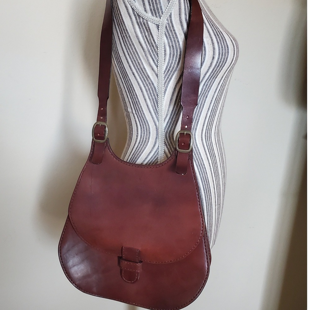 Handmade in Italy Brown Leather Saddle Bag Vintage Crossbody Equestrian Flap